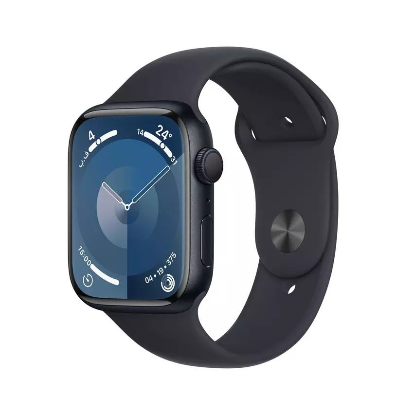 Apple Watch Series 9 GPS 45mm, Midnight Aluminium Case with Light Blue Sport Band, Apple Replacement
