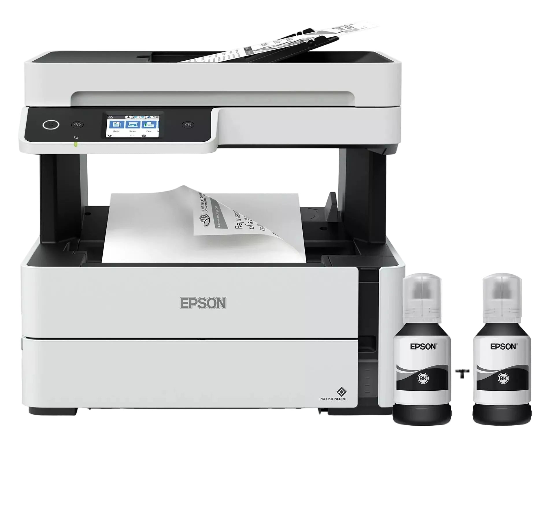 Epson Eco Tank Printer, Black & White, Print, Copy, Scan & Fax Wifi Direct, Ethernet Connectivity, White