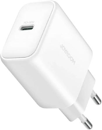 White USB charger with plug on a white background