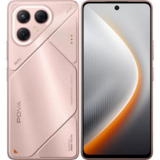 Two smartphone models, one with a rose gold finish and the other with a gradient design, on a white background.