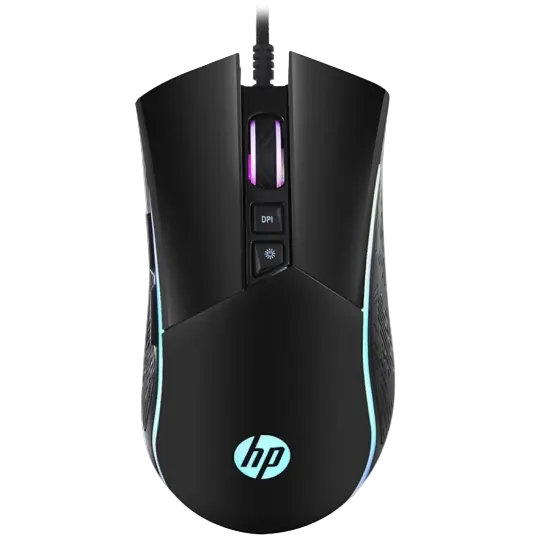 Black HP gaming mouse on a white background