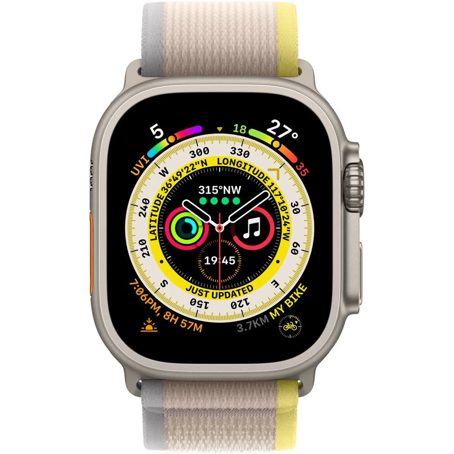 Apple Watch Ultra GPS + Cellular 49Mm, Titanium Case with Yellow/Beige Trail Loop, S / M