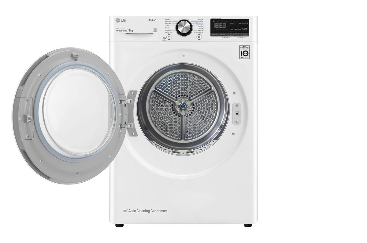 LG Heat Pump Condenser Dryer A+++, 9KG, Eco Hybrid, Drum Care, Drum LED, White