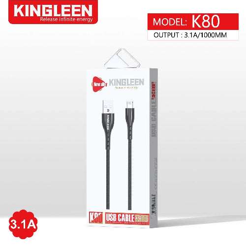 Kingleen USB cable packaging with model K80 on a white background