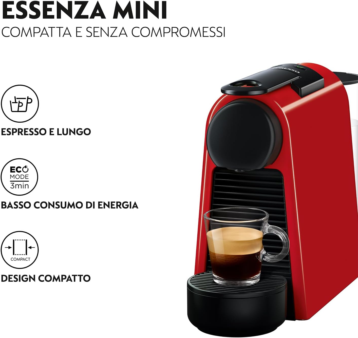 Nespresso Coffee Maker Machine, Essenza Mini D30, No Milk, Red