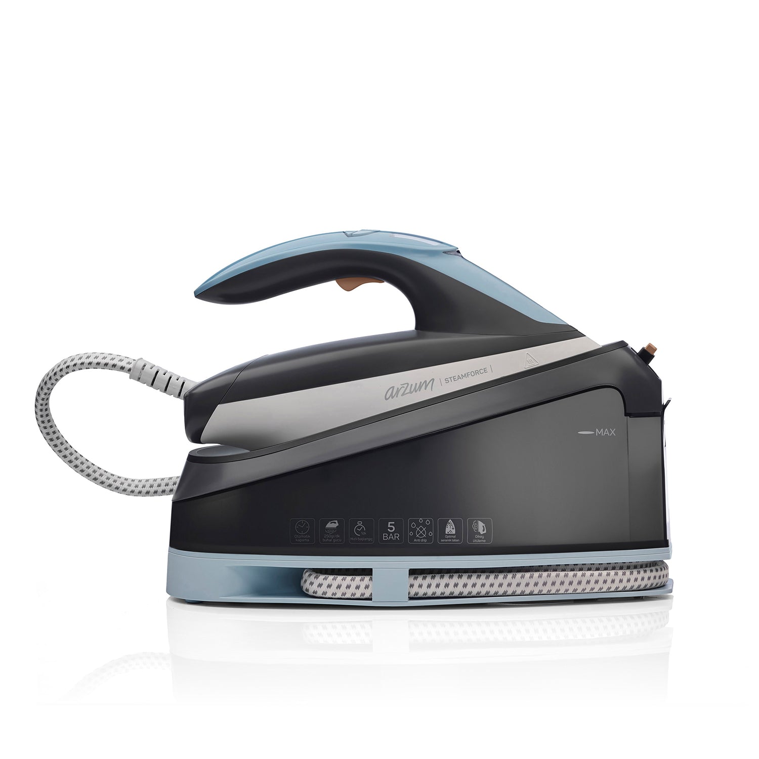 Arzum Steam force Steam Generator Iron, 5Bar Pressure, 1.5Lit, 2400Watts, Black