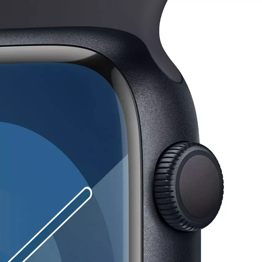 Apple Watch Series 9 GPS 45mm, Midnight Aluminium Case with Light Blue Sport Band, Apple Replacement