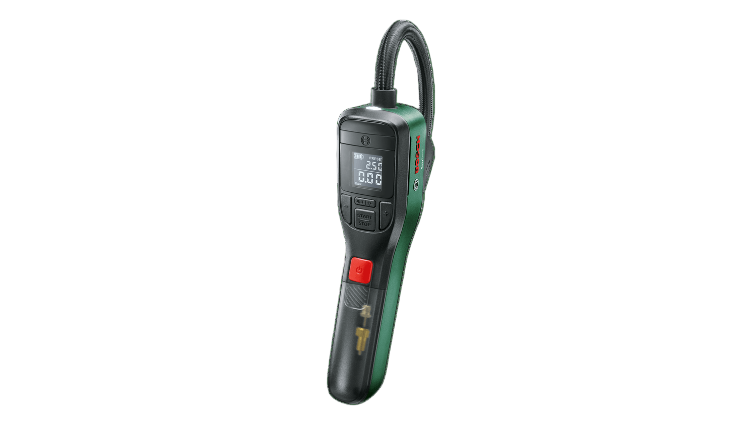 Digital thermometer with hose on a dark gray background