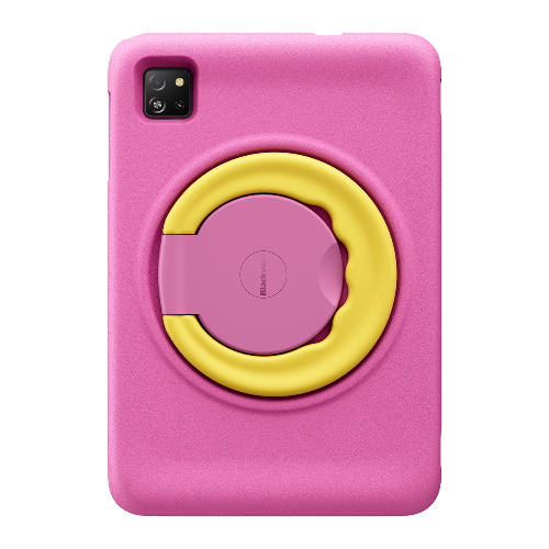 Pink case with a yellow ring holder on a white background
