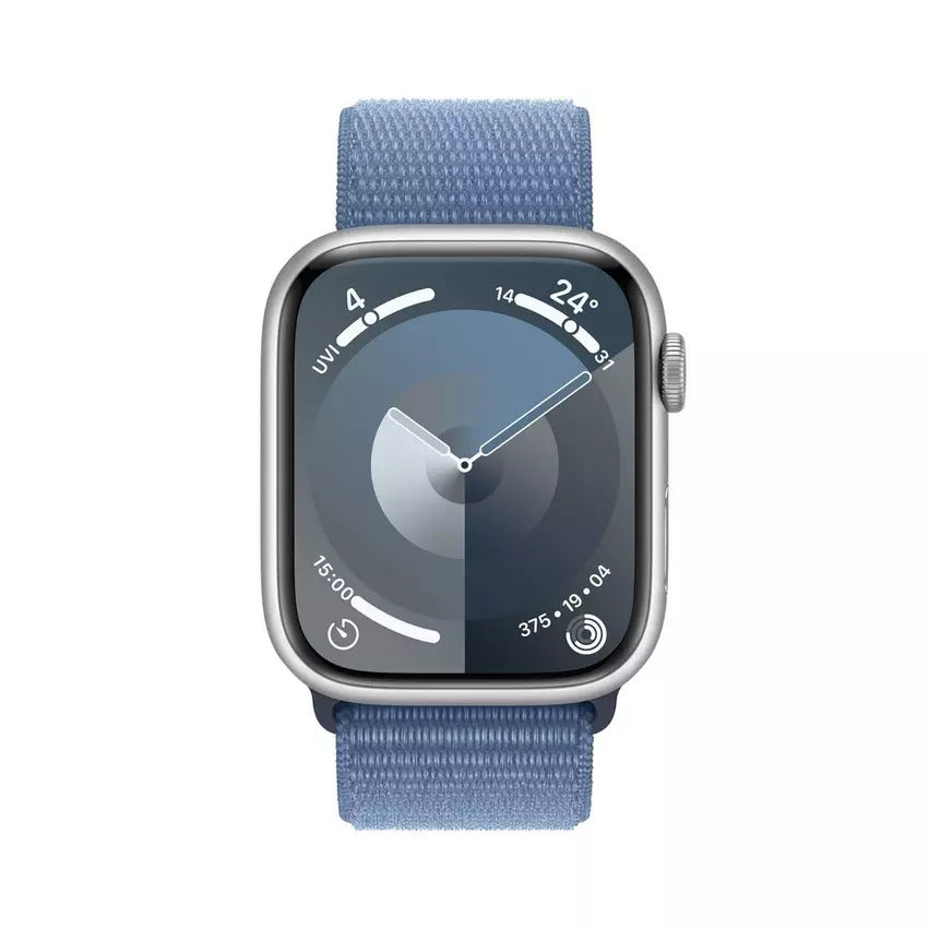 Apple Watch Series 9 GPS 45mm, Silver Aluminium Case with Light Blue Sport Loop, Apple Replacement