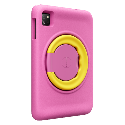 Pink and yellow phone case with a circular design on a white background