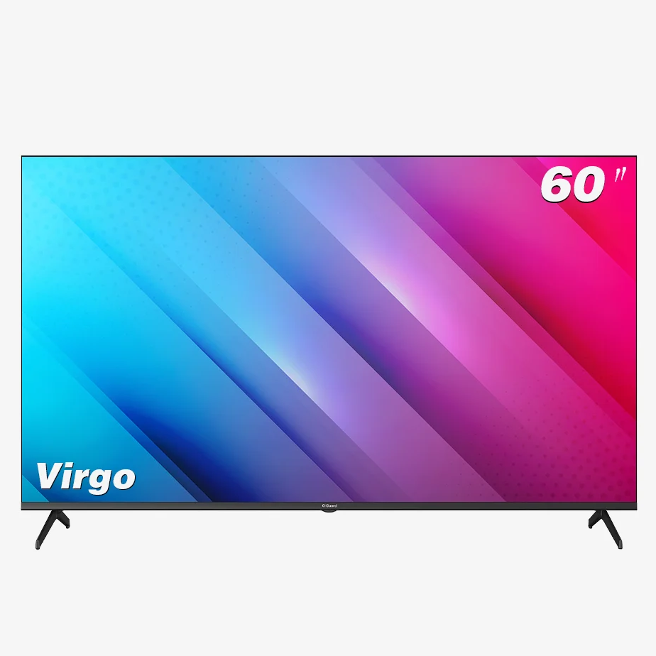 60-inch Virgo TV with colorful display on a white background