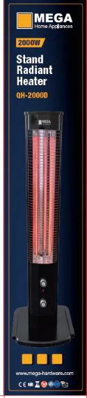 Mega Stand Radiant Heater, 2000Wattsm Black