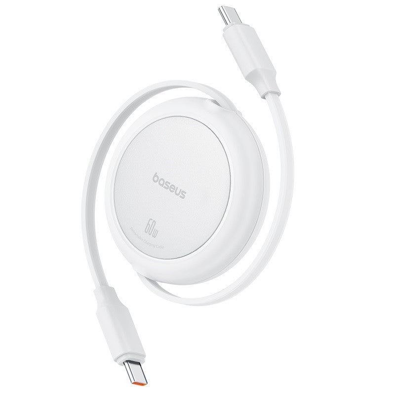 كيبل شحن Baseus Free2Pull ميني من يو اس بي-C إلى يو اس بي-C بقوة 60 واط، طول 1 ملم، لون ابيض