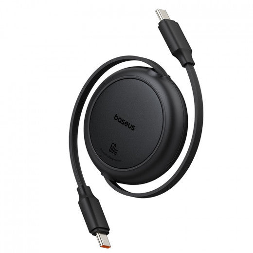 كيبل شحن Baseus Free2Pull ميني من يو اس بي-C إلى يو اس بي-C بقوة 60 واط، طول 1 ملم، لون بلاك