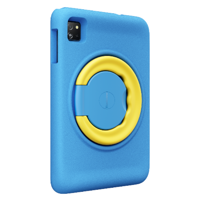 Blue phone case with a yellow circular design on a white background