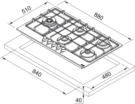 Franke Built in Gas Hob, 90*90Cm, 5Burners, 1000Watts, Stainless Steel