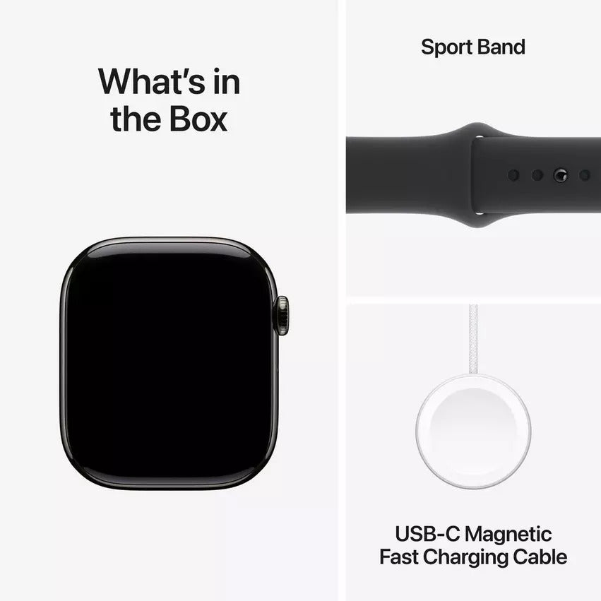 Apple Watch Series 10 GPS 42Mm, Jet Black Aluminium Case with Black Sport Band, S/M