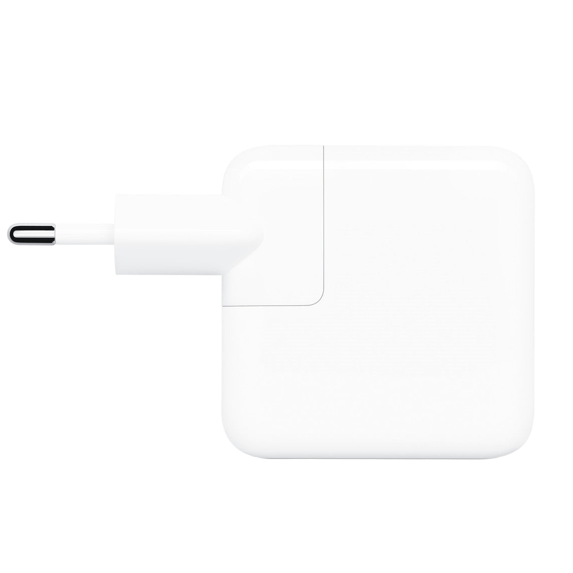 White Apple USB-C adapter on a white background