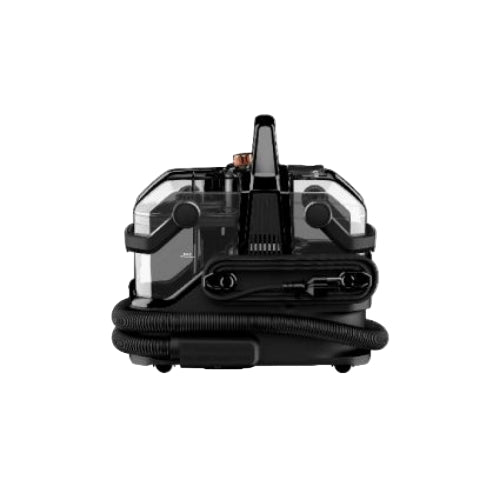Black and transparent vacuum cleaner on a white background