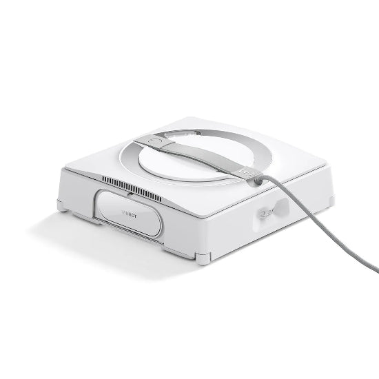 White electronic device with a cable on a white background
