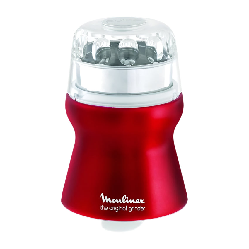Red Moulinex coffee grinder on a white background