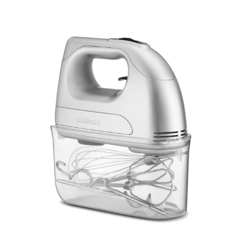 Cuisinart hand mixer with clear container on a white background