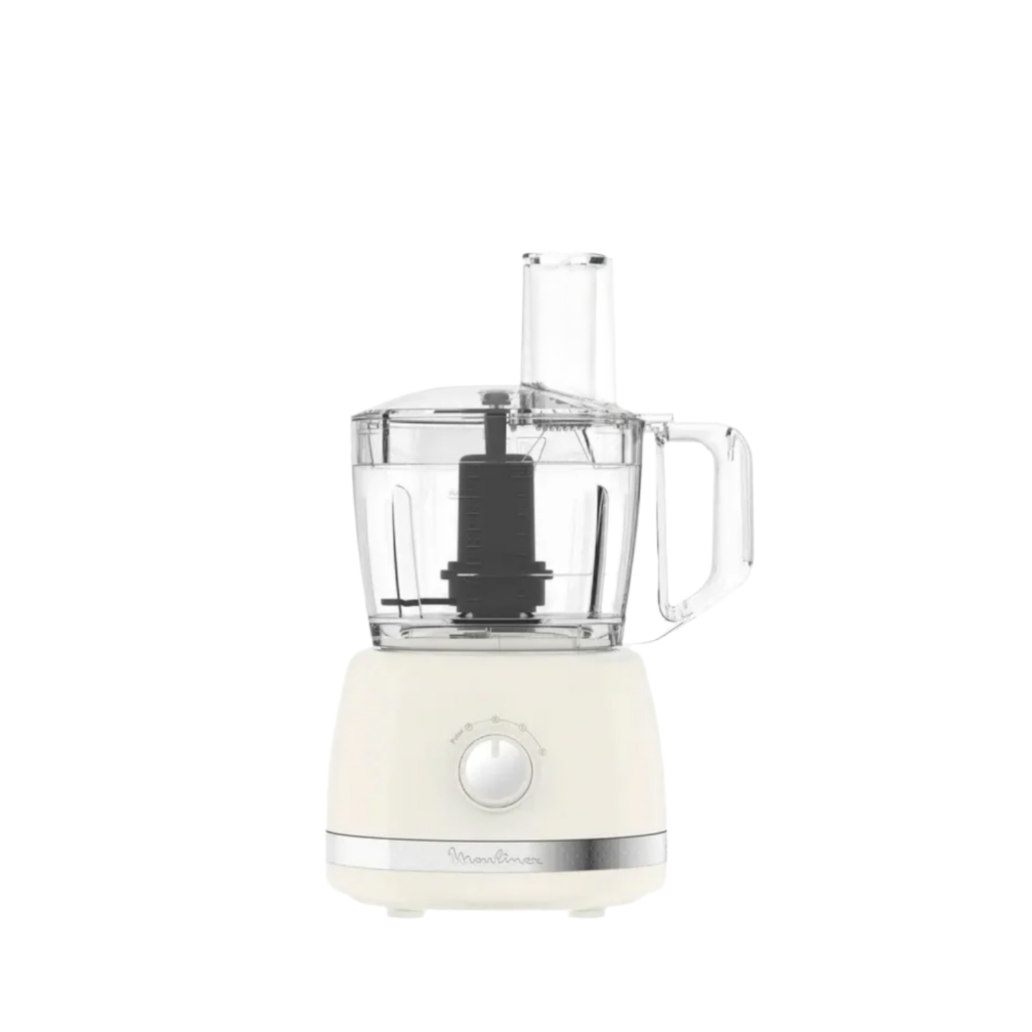 White food processor with clear container on a white background