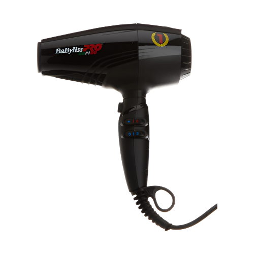 Black BaBylissPRO hair dryer on a white background
