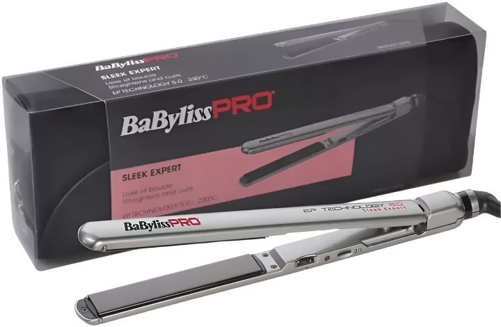 BaBylissPRO sleek expert hair straightener with packaging on a white background