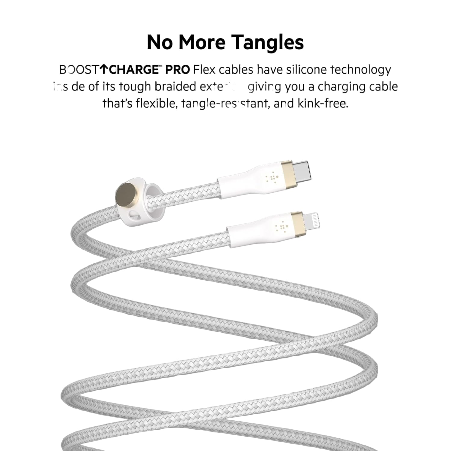 Belkin Boost Charge PRO Flex USB-C Braided Silicone Cable with Lightning Connector, 3Mm, White