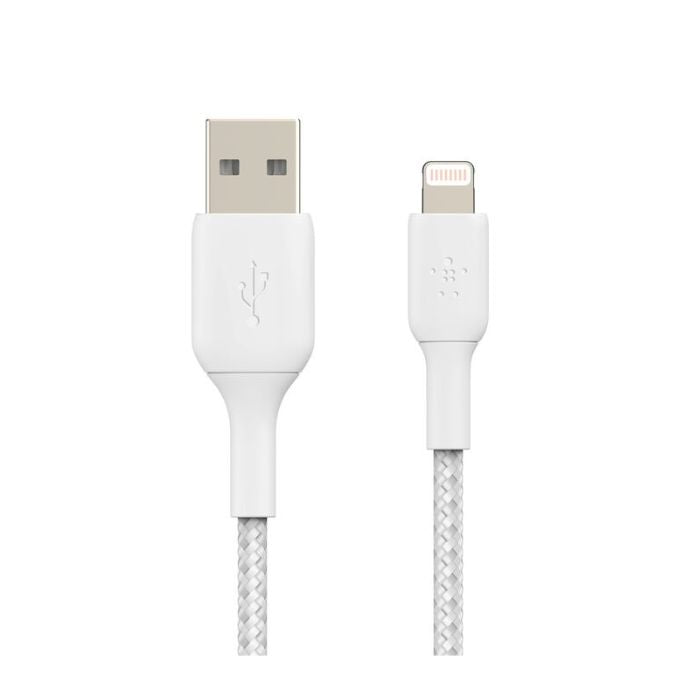 Belkin Boost Charge USB-A Braided Cable with Lightning Connector, 1Mm, White