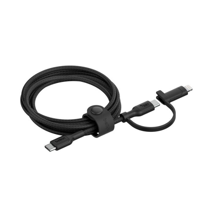 Belkin Boost Charge 2in1 USB-C to USB-C Braided Cable with Lightning adapter, 1.5Mm, Black