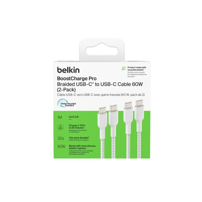 Belkin Boost Charge USB-C to USB-C Braided Cable, 1Mm, White