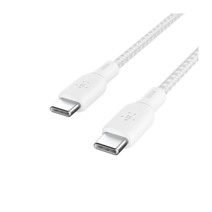 Belkin Boost Charge USB-C to USB-C Braided Cable, 2Mm, 100W PD, White