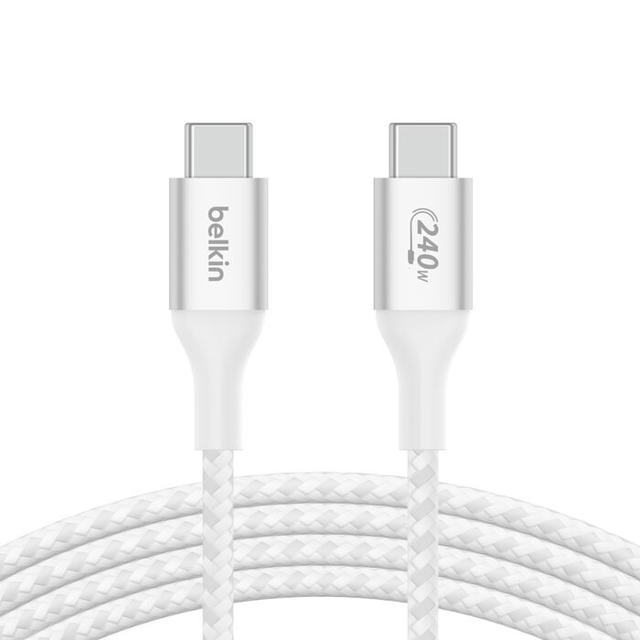 Belkin Boost Charge USB-C to USB-C Braided Cable, 240Watts PD, 48V/5A, 2Mm, White
