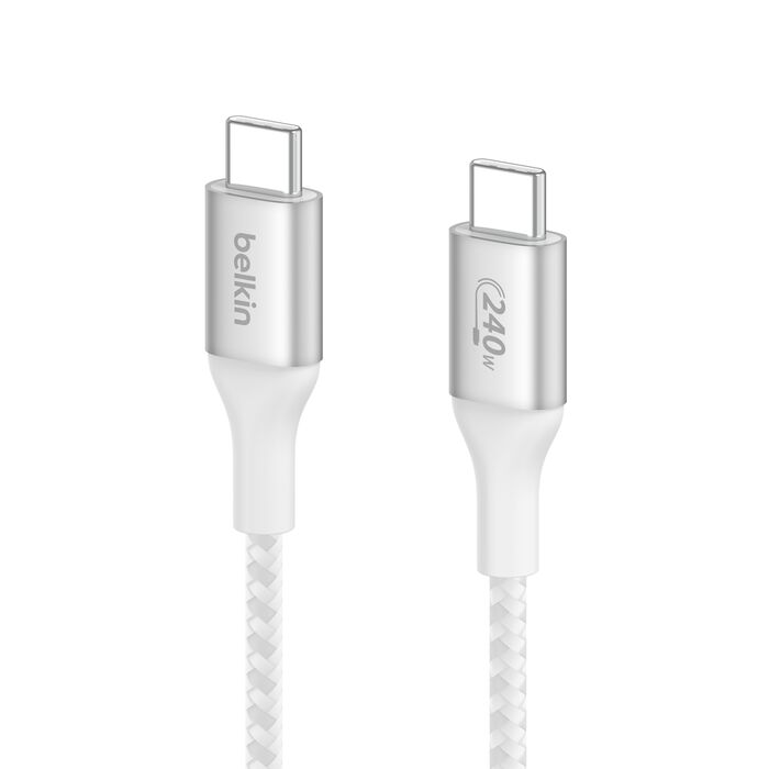Belkin Boost Charge USB-C to USB-C Braided Cable, 240Watts PD, 48V/5A, 2Mm, White