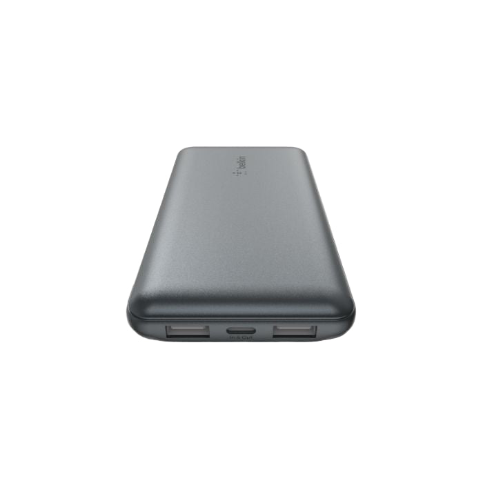Gray power bank on a white background