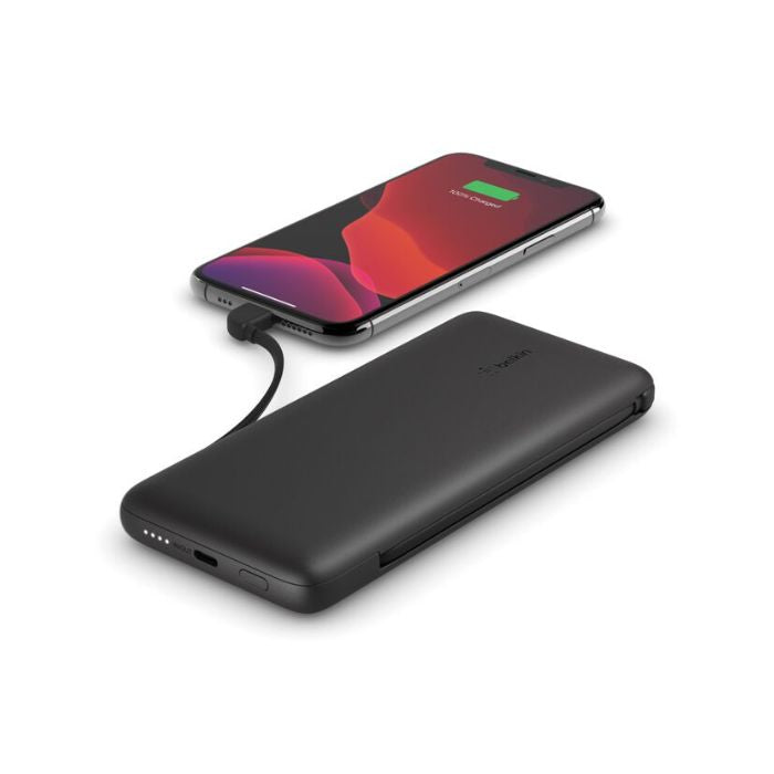 Belkin Boost Charge Plus 2 Integrated Cables, 10000Mah Power Bank USB-C 18Watts, Black