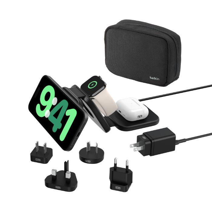 Belkin Boost Charge 3in1 Travel Wireless Charging Pad, Qi2 Magnetic, 15Watts, Black