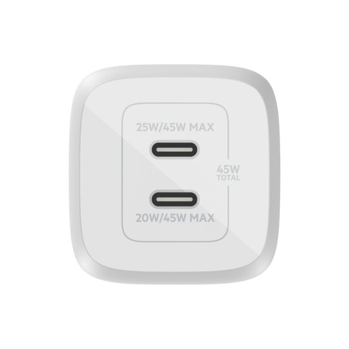 Belkin Boost Charge Pro Dual, USB-C PD GaN Fast Charger, 45Watts, White