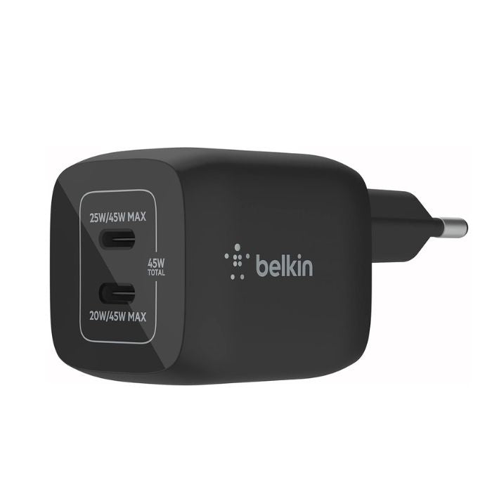 Belkin Boost Charge Pro Dual, USB-C PD GaN Fast Charger, 45Watts, Black