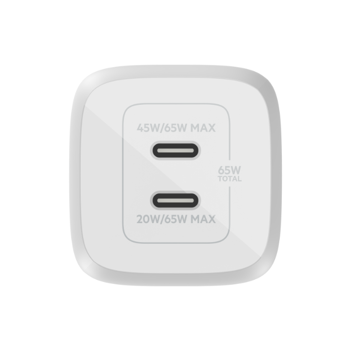 Belkin Boost Charge Pro Dual, USB-C PD GaN Fast Charger, 65Watts, White