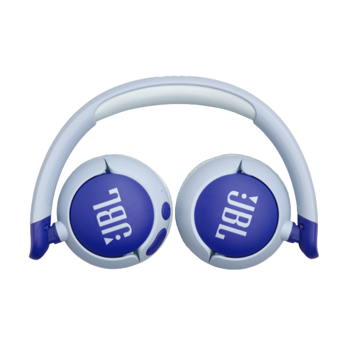 Blue and white JBL headphones on a white background
