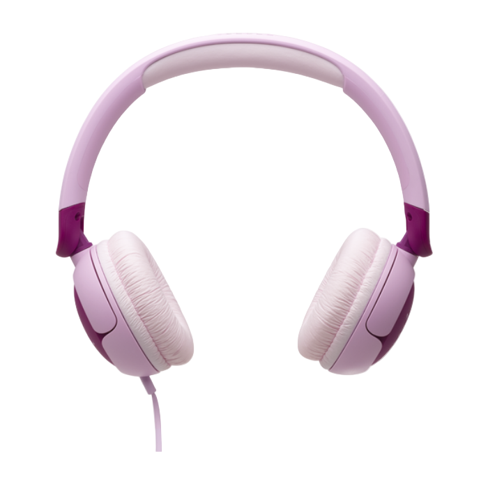 Pink and purple headphones on a white background