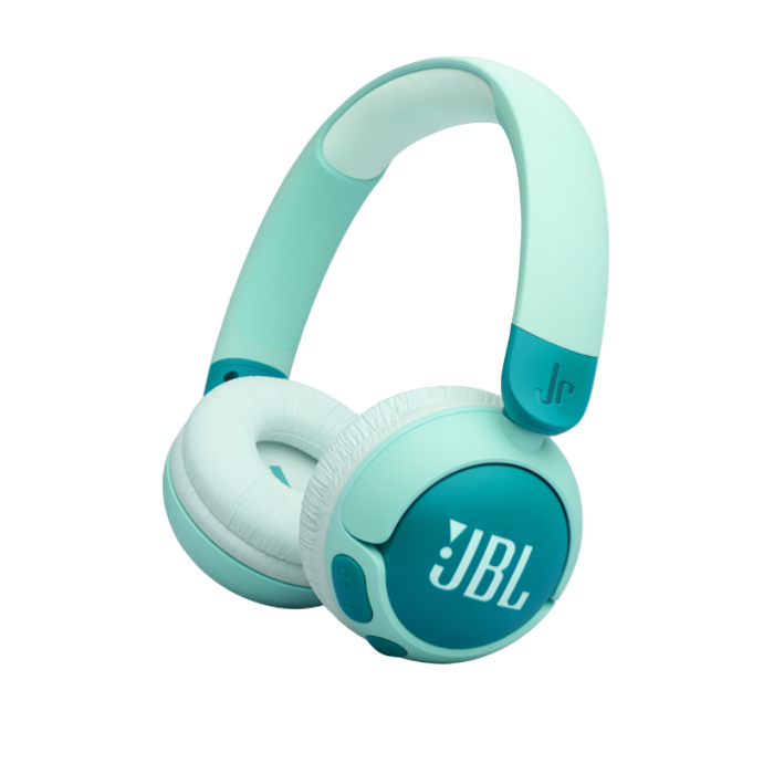 Mint green JBL headphones on a white background