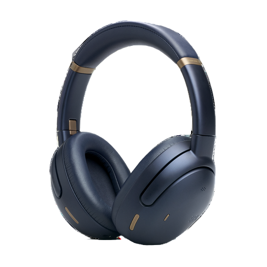 Blue over-ear headphones on a white background