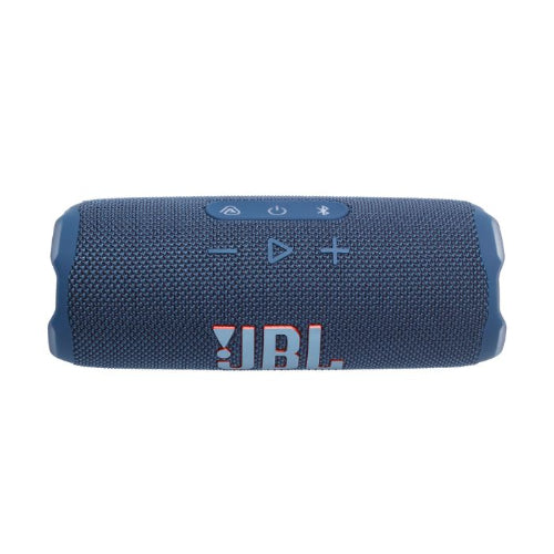 Blue JBL portable speaker on a white background