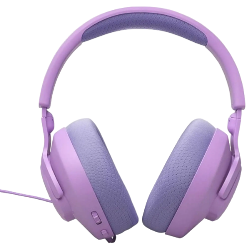 Purple headphones on a white background
