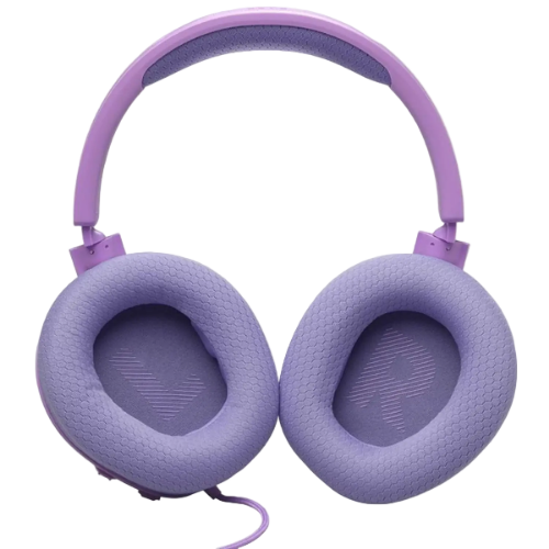 Purple headphones on a white background